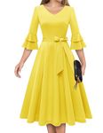 DRESSTELLS Yellow Formal Dress for Women Wedding Guest Party Evening Dresses Elegant 2024 Long Sleeve Homecoming Church Dress Yellow 3XL