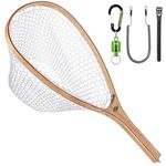 SF Fly Fishing Landing Net Soft Silicone Rubber Mesh Trout Catch Small Hole Elm Wood Round Head with Green Magnetic Release Combo Kit