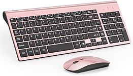 Wireless Keyboard and Mouse Ultra Slim Combo, TopMate 2.4G Silent Compact USB Mouse and Scissor Switch Keyboard Set with Cover, 2 AA and 2 AAA Batteries, for PC/Laptop/Windows/Mac - Rose Gold Black