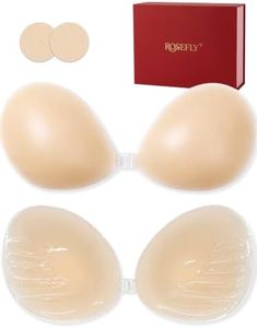 Rosefly Sticky Bra Push up for Women - Liquid Silicone Round Cups, Palm Texture Grip Interior & AB Adhesive, Invisible Seamless Backless Strapless Bra for Dress, Cup B, Nude