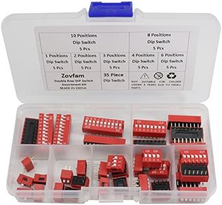 Zovfam Double Row Dip Switch Assorted Kit Box Range 1 2 3 4 6 8 10 Position 2.54mm PCB Mountable On Off Dip DIL Switch,Slide Type Red Toggle Switch for Circuit Breadboards and Arduino 35Pcs