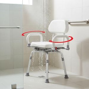 Revolution Pivoting Shower Chair for Bathtub, Adjustable Swivel Seat with Padded Back and Arms, Adjustable Space Saving Design for Tubs, Shower, for Elderly, Handicap & Seniors, White