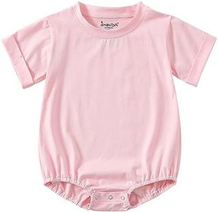 Jimonda Baby Boy Girl Bubble Romper Solid Color Bodysuit Short Sleeve Organic Cotton T-Shirt Outfits Funny Clothes Summer Tops（Pink，18-24M）