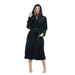 HEARTNICE Womens Hooded Fleece Robe, Soft Plush Bathrobe for Womens, Fluffy Cute Long House Coat (Black Hooded, S/M)