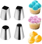 Kasmoire 4Pcs Large Square Round Piping Nozzles Set,Stainless Steel Icing Nozzles Piping Kit for Cake Decorating