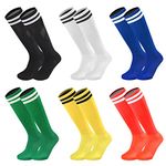 Geebuzz 6 Pairs Kids Youth Football Socks Solid Striped Knee High Tube Soccer Sports Socks for Boys Girls 6-12 Years Old (6pairs-multicolor)