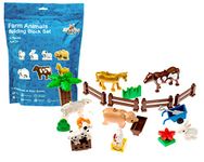 Farm Animals Large Block Building Block Set (24 Pieces) Compatible with Leading Brand Building Blocks, Farm Animals Set Includes a Cow, Horse, Sheep, Pig, Dog, Chicken, Rabbit, Fences & More