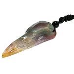 mookaitedecor Indian Agate Healing Crystal Long Raven Skull Pendant Necklace for Men Women, Semi Precious Gemstone Carved Crow Head Quartz Crystal Necklace for Reiki Amulet Spiritual Jewellery Gift