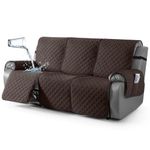 TAOCOCO Waterproof Recliner Sofa Cover, Recliner Couch Covers with Leg Straps, 1-Piece Reclining Sofa Covers Washable Furniture Protector with Elastic Straps Pocket for Kids Pets(3 Seater, Chocolate)