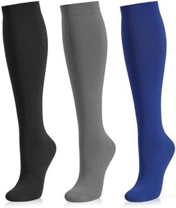 Medical Compression Socks for Women and Men 3 Pairs 20-30 mmHg Knee High Christmas Compression Stockings Circulation Best for Running Athletic Nurses (04 Black/Gray/Dark Blue, Small-Medium)