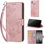 for Honor 10 Lite Case, Embossed Premium PU Leather Folio Flip Notebook Wallet Cover Compatible with Huawei P Smart 2019 / Honor 10 Lite Phone Case [Kickstand][Card Slots], Rose Gold Butterfly