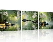 TutuBeer 3 Pcs Canvas Zen Wall Art Zen Wall Art for Bathroom Bamboo Spa Stone White Flower in Water Picture Print on Canvas Spa Art for Walls for Home Decor Wall Decor Stretched and Framed 12x12inch