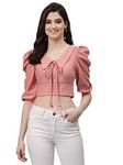 SIRIL Women's Polyester Knitted Solid Regular Fit Crop Top (311Tk8061-S_Light Pink)