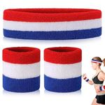 2 Pieces Striped Sweatband, Sweatband Set Sports Headband Wristband Set, Fitness Arm Sweatband, Sweatbands For Athletic Men And Women (1 Headband + 2 Wristbands)