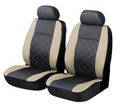 Carseatcover-UK® Front Pair of BEIGE/BLACK KNIGHTSBRIDGE LEATHER LOOK Car Seat Covers