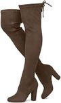 Shoe Land Womens Classify Over the knee Thigh High Boots Chunky Block Heels Long Stretch Fall Dress Boots, Taupe, 8 US