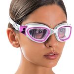 AqtivAqua Swim Goggles Swimming Goggles for Adult Men Women Kids 6-14 Youth Girls Boys Childrens DX-C (Metallic Pink, Red case, Clear lens)