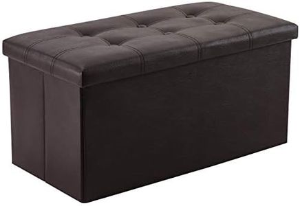 YOUDENOVA 30 inches Folding Storage Ottoman, 85L Storage Ottoman Bench for Living Bedroom and Hallway, Faux Leather Brown Footrest with Foam Padded Seat, Support 350lbs