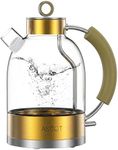 ASCOT Electric Kettle, Glass Electric Tea Kettle Man/Women/Family, 1.6L Borosilicate Glass Tea Heater & Hot Water Boiler, BPA-Free, Auto Shut-Off and Boil-Dry Protection (Gold)