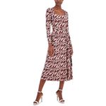 Anne Klein Women's Printed Square Neck Tie Waist Midi Dress, Double Knock-Out, Small