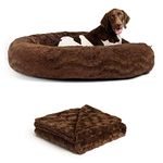 Best Friends by Sheri Bundle Set The Original Calming Lux Donut Cuddler Cat and Dog Bed + Pet Throw Blanket Dark Chocolate Extra Large 45" x 45"