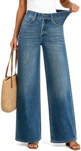 UPNET Women’s High Waisted Baggy Jeans – Stretchy Wide Leg Tummy Control Straight Leg Denim Pants Trendy Jeans for Women 2025 (US, Numeric, 6, Regular, Regular, Blue)