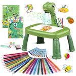 Dinosaur Drawing Projector Table with 72 Patterns Drawing Board Kids Art Tables with Pens,Pencils,Crayons,Scrapbook,Sticker Book,Unicorn Stickers,Stamps （12.6 * 9.5 * 14.5 inches）