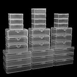 BELLE VOUS 28 Pack Clear Plastic Storage Box Containers with Hinged Lid - Small, Medium & Large Size Boxes - Stackable Mini tubs for Pills, Beads, Jewellery & DIY Craft Items