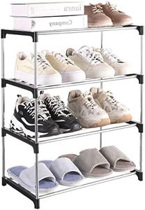 Fouews Small Shoe Rack, Narrow Stackable Shoe Shelf Organizer for Entryway, Doorway and Bedroom Closet (4-Tier, Black)