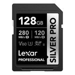 Lexar SILVER PRO SD Card 128GB, UHS-II SD Memory Card, V60, U3, C10, Up to 280MB/s Read, 120MB/s Write, SDXC Card for DSLR/Camera/Professional Photographer/Videographer/Enthusiast (LSDSIPR128G-BNNAA)