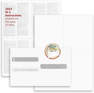 Set of W-2 4-Up Employee Tax Forms,Instructions on Back for 2019, for Laser/Inkjet Printer. Compatible with QuickBooks and Accounting Software (25 Forms with 25 Self Seal Envelopes)