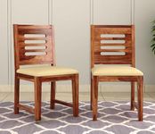VK Furniture Sheesham Wooden Dining Chair Set of 2 for Home & Restaurant | Solid Wood Dining & Study Chair for Living Room Office | Comfortable Cushioned Seat (Honey Urban, Set of 2)
