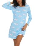 ENJOYNIGHT Women's Cotton sheepwear Long Sleeves Nightgown Print Tee Sheep Dress(Moon,Medium)