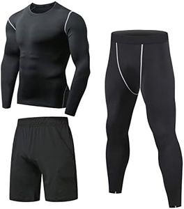 Niksa 3 Piezas Conjunto de Compresion Hombre, Camisetas Compression Mallas Running Pantalon Corto Deporte Ropa Deportiva Hombre para Running Correr Gym Fitness