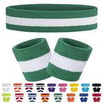 FACATH Striped Sweatband Set Sports Headband Wristband Set Terry Cloth Wristband Athletic Exercise Basketball Wrist Band Headbands Moisture Wicking Sweat Absorbing Cotton Stripped Sweat Band