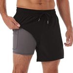 BRISIRA Swim Trunks Men Quick Dry Swim Shorts 5 inch Inseam Stretch Water Beach Shorts with Compression Liner Zipper Pocket Black