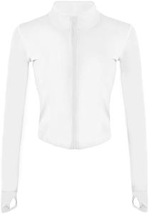 Tanming Women's Full Zip Seamless Workout Jacket Running Yoga Slim Fit Track Jacket（White-XS）