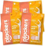 Plackers Orthopick Floss Picks, Unflavored, Designed for Braces, Fold-Out FlipPick, Tuffloss, Easy Storage with Sure-Zip Seal, 36 Count (4 Pack)