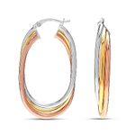 LeCalla 925 Sterling Silver Two Tone Hoop Earrings 14K Gold Plated Three-Tone Jewelry Italian Design Intertwined Click-Top Chunky Earring Hoops for Women 42MM