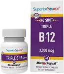 Superior Source No Shot Triple B12 3000 mcg, Quick Dissolve MicroLingual Tablets, 60 Ct, Methylcobalamin, Adenosylcobalamin & Cyanocobalamin, Cognitive & Heart Health, Nervous System, Non-GMO