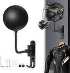 Motorcycle Helmet Rack Wall Mount 180 Degree Rotation Metal Bike Helmet Holder Mount Bicycle Helmet Display Hanger Stand with 2 Hooks for Motorcycle Bike Baseball Rugby Helmet - Black, 1 Pcs