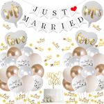 Just Married Wedding Decorations, Just Married Banner Just Married Balloons Mr and Mrs Balloons Wedding Confetti Wedding Cake Decorations Love Foil Balloons for Wedding Bridal Anniversary Decoration