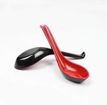 JapanBargain 4623, Set of 2 Soup Spoons wiht Hook Asian Japanese Chinese Wonton Soba Rice Pho Ramen Noodle Soup Spoons, Black/Red Color