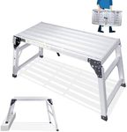 ORIENTOOLS Adjustable Work Platform, (39.4" X 18.5") Portable Folding Aluminum Step Ladder, Scaffolding Platform of Capacity 330 LBS Heavy Duty, 7 Gear Adjustable Height 24 to 35 inches