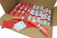 Bright Ideas Christmas Catering Crackers Box of 50 10 Inch Crackers for Tableware, Tree and Santa Festive Design With Sticker, Party Hat and Joke. BI0601.