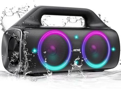 AKONE Altavoz Bluetooth, Altavoz Portátil Potente 80W de Pico, con luz LED, Super Bass, 24H de Reproducción, Altavoces Bluetooth Impermeable IP67, Altavoz Potente para Camping, Playa