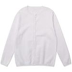 CUNYI Girls' Crewneck Lightweight Button-up Cardigan Cotton Knit Sweater Casual Outerwear, White, 130