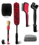 YeewayVeh Motorcycle Cleaning Brush Kit, 6 Pack Soft & Scratch-Free Wheel Rim Deep Cleanning Brushes, Tire Dressing Applicator and Detailing Brush for Car Bike Tyre Rim Fenders Frame Car Wash Kit,Red