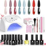 8 Colors Gel Nail Polish Kit with UV Light,48W LED Nail Lamp Gel Polish Starter Kit Manicure, Soak off UV LED Gel Nail Polish Set Salon DIY Home Nail Decoration Women