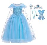 YUPPIN Princess Costumes Birthday Party Dress Up for Girls with Wig,Crown,Necklace,Earrings,Gloves Accessories 3-4 Years, Blue